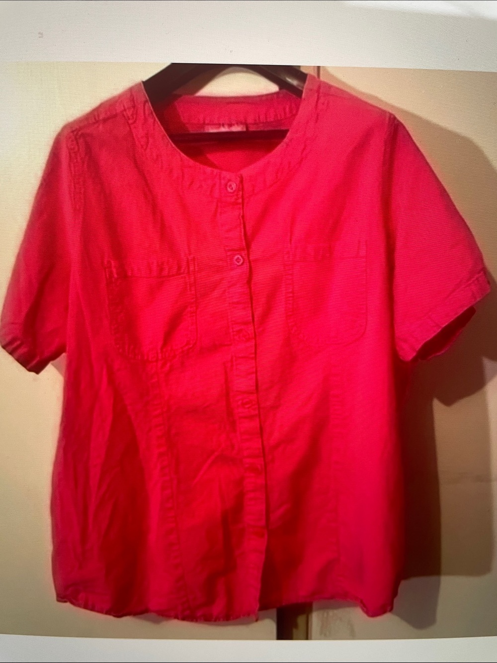 Woman Within Bright Pink Short-Sleeve Button-Front Shirt